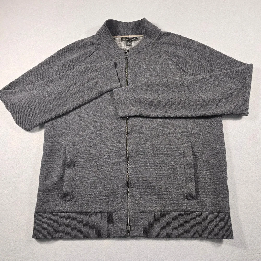 Banana Republic Bomber Sweater Mens‎ Large Gray Double Full Zip Pockets